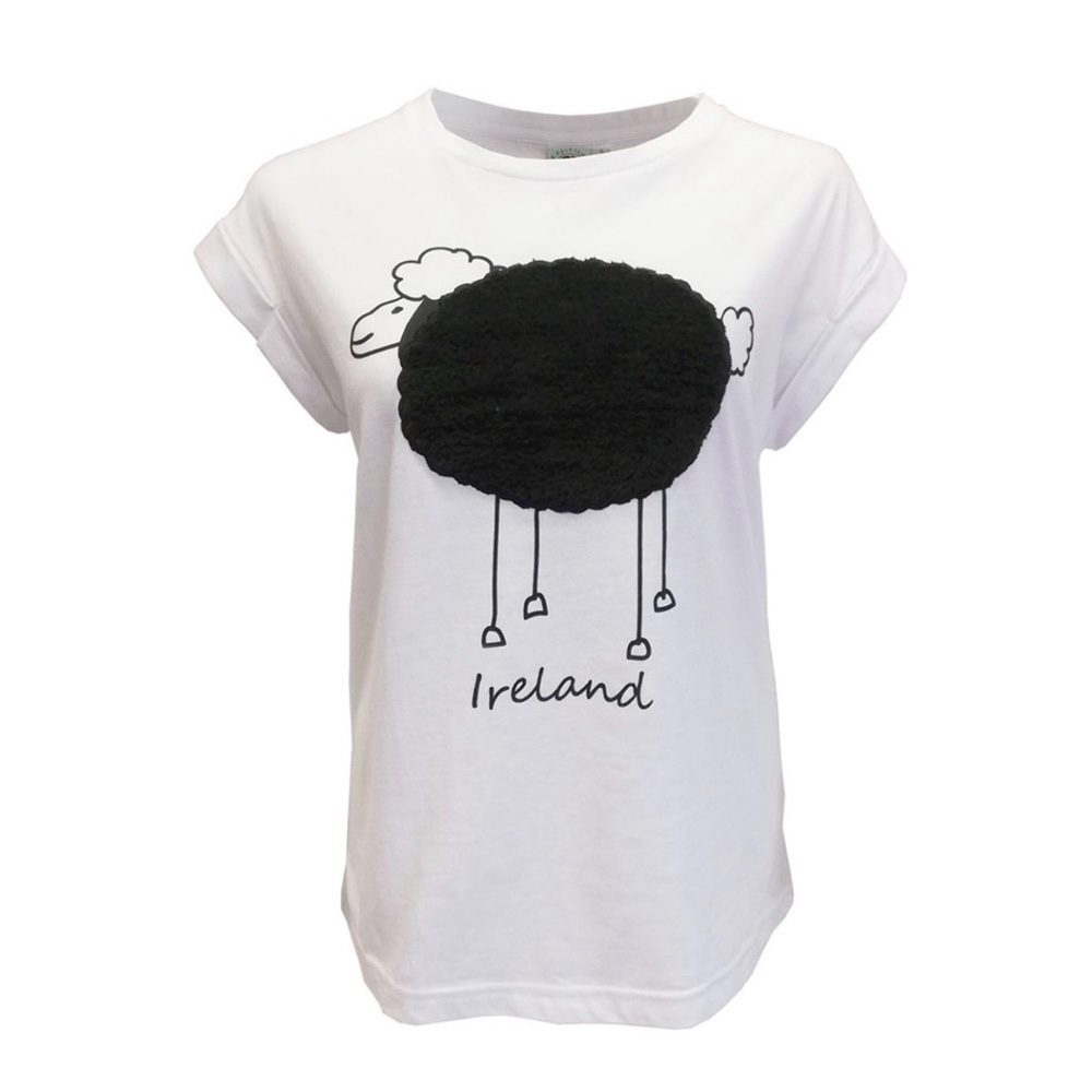 Traditional Craft Ireland Plush Sheep Rolled Sleeve T-Shirt White Sz L